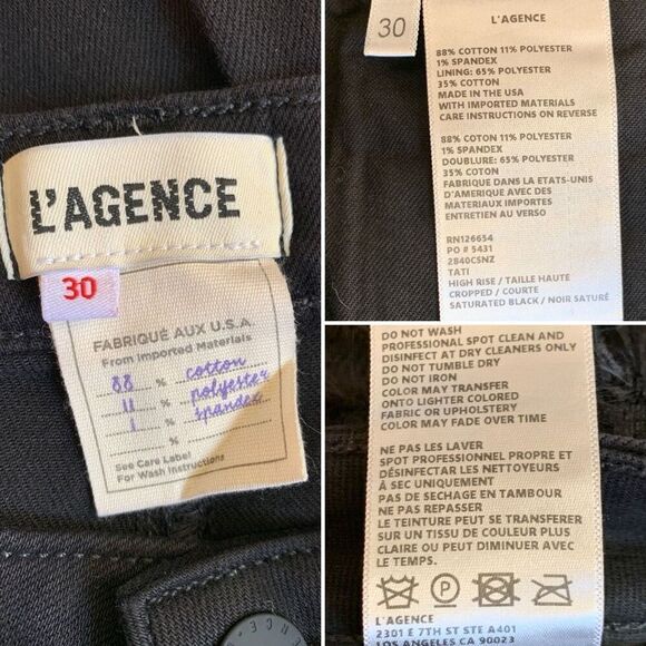 L’AGENCE Tati High Rise Crop Micro Bootcut Feather Jean in Saturated Black Size - Picture 9 of 12